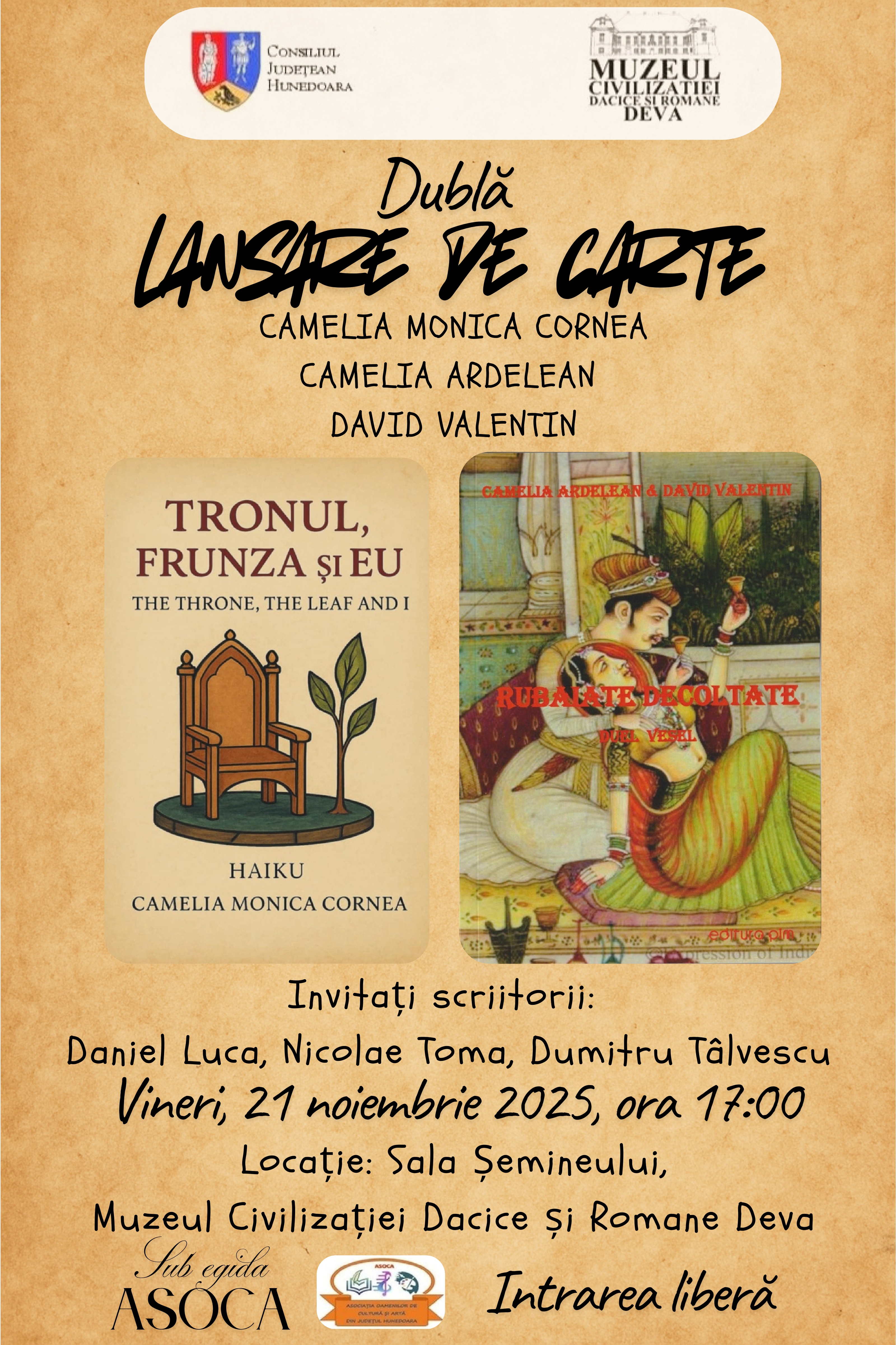 Dublă lansare de carte - Vineri, 21.11.2025, ora 17:00 - Magna Curia, Sala Șemineului